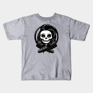 Roving Trader Skull and Narrowboat Black Logo Kids T-Shirt